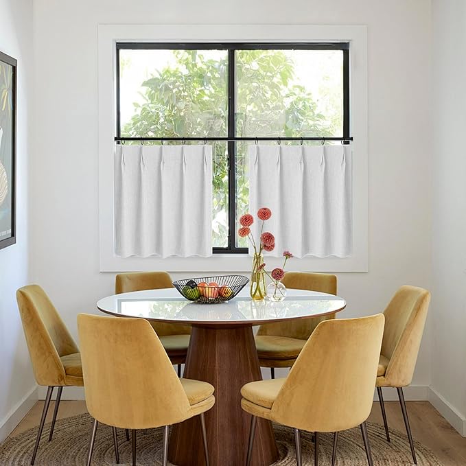 WdFour 24x24 Inch Pinch Pleated Blackout Cafe Curtains - Pack of 2, 100% Light Blocking Back Tab Drapes for Half Windows, Kitchen & Bathroom Short Curtains (Greyish White)