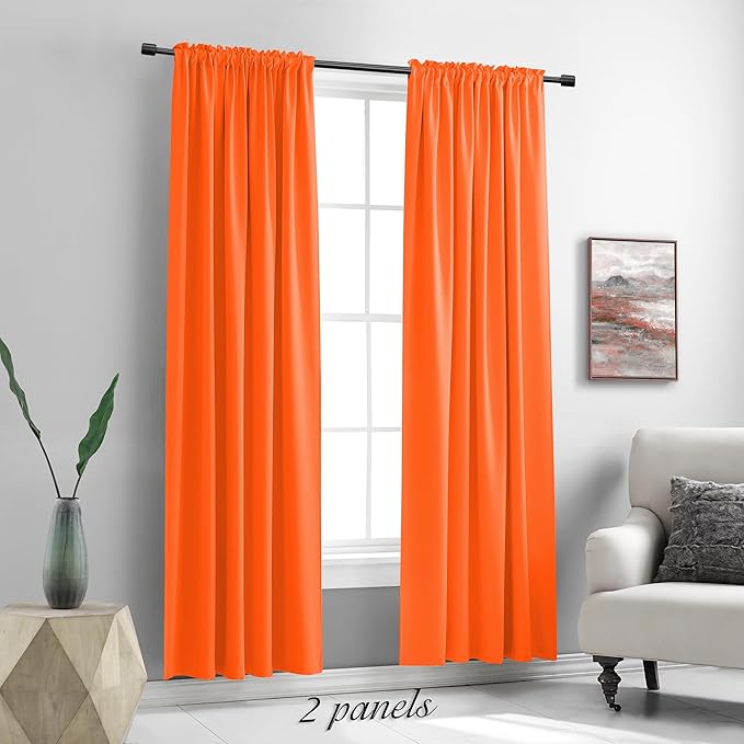 2Panels Vibrant Orange Blackout Thermal Insulated Curtains for Bedroom,Hallowmas Pumpkin Orange Curtains 80 Inch Length for Closet Door Doorway Curtain Panels,52" Wide x 80" Long