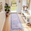 Area Rugs 2'x6' Washable Non-Slip, Floral Vintage Distress Print Pattern Medallion Carpet for Living Room Bedroom Dining Room, Light Purple Brown