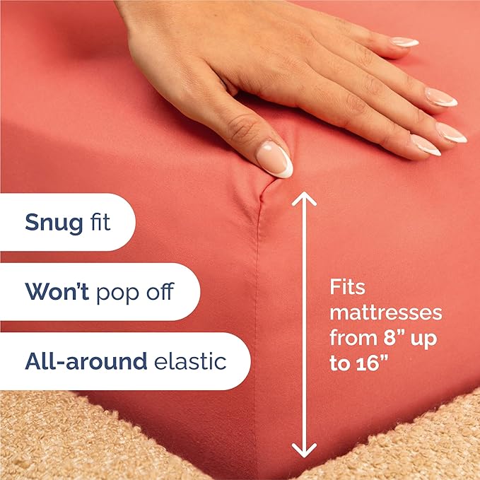 King 6 Piece Sheet Set - Cooling, Comfy & Breathable - Hotel Luxury Bedding, Includes Fitted Sheet for Women, Men, Kids and Teens - 1 Flat, 1 Fitted Sheet, 4 Pillowcases with Deep Pockets - Coral