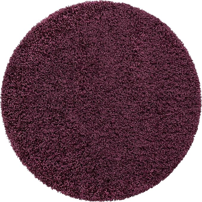 Unique Loom Solid Shag Collection Area Rug (4' 1" Round, Eggplant Purple)
