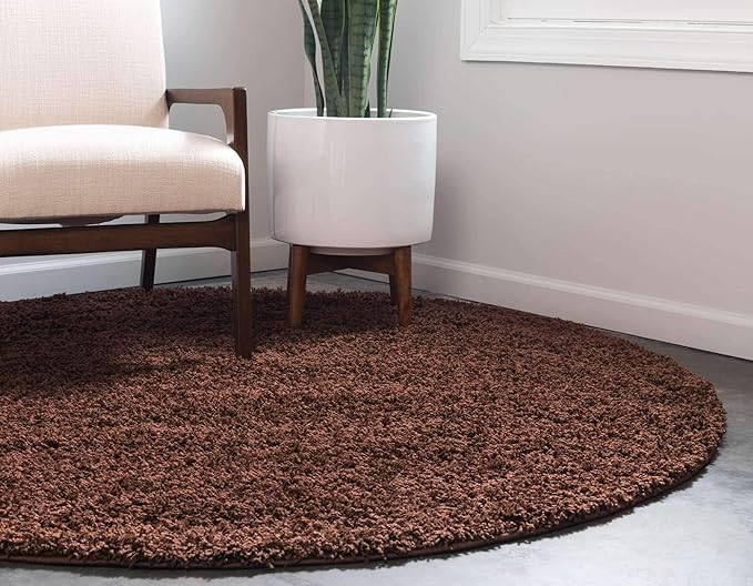 Unique Loom Solid Shag Collection Area Rug (6' 1" Round, Chocolate Brown)