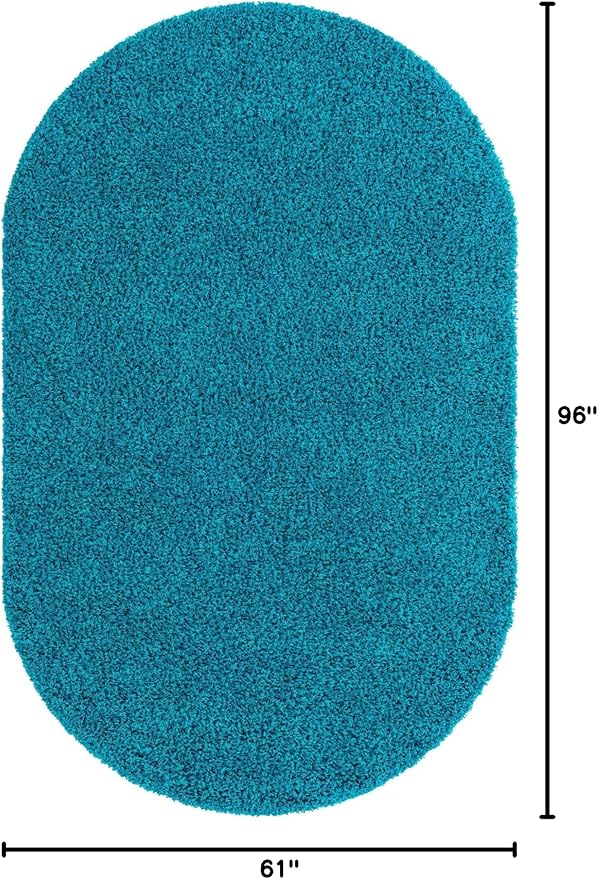 Unique Loom Solid Shag Collection Area Rug (5' 1" x 8' Oval, Turquoise)