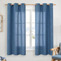 YoungsTex Navy Blue Linen Curtains 48 Inch Length, Short Light Filtering Semi Sheer Drapes with Bronze Grommet Privacy for Bathroom Living Room Window, 42 x 48 Inch, 2 Panels