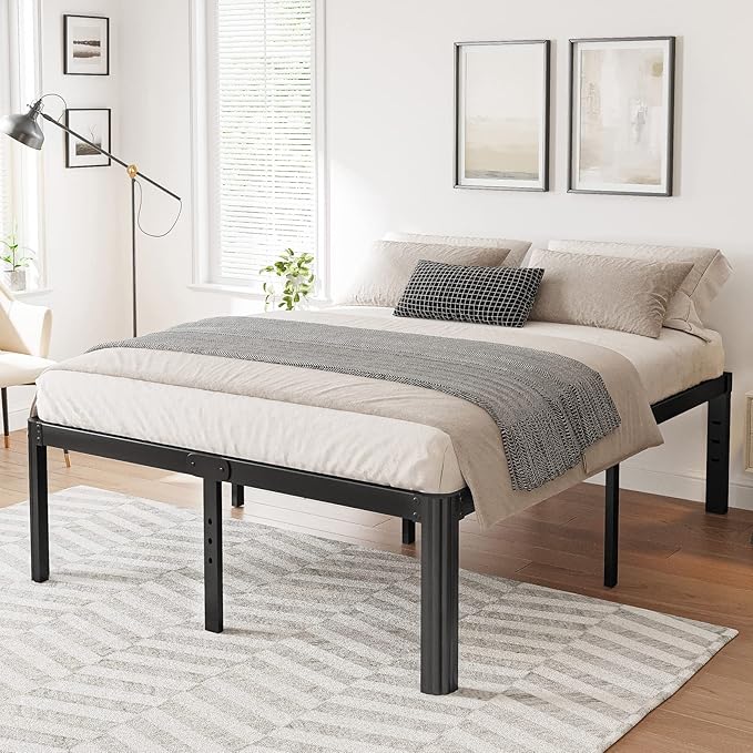 Hunlostten 14in High King Bed Frame No Box Spring Needed, Heavy Duty King Platform Bed Frame with Round Corners, Easy Assembly, Noise Free, Black