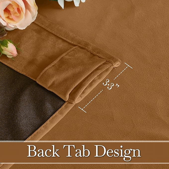 RYB HOME Luxurious Bronze Velvet Curtain Panels for Living Room Bedroom, Heavy Duty Thermal Insulated Floor-Length Back Tab Velvet Drapes for Vintage Decor, 52" W x L96 L, 2 Panels Set