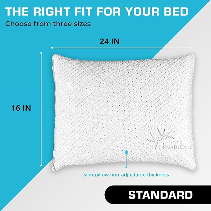 Xtreme Comforts Memory Foam Pillows Made in The USA - Standard Size, Slim Cooling Pillow for Sleeping on Side, Back & Stomach - Firm and Soft Bed Pillows
