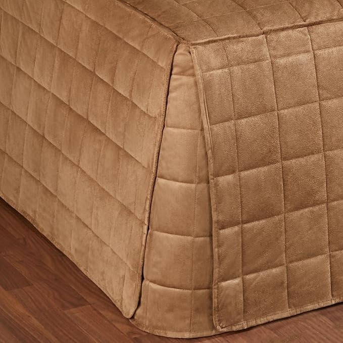 Camden Luxury Bedding | Neutral Camel Color | Fitted Hollywood Daybed Bedding | Faux Suede Box Quilted Design | 5 Piece Set Includes Hollywood Cover, 2 Bolster Shams, and 2 Bolster Pillows
