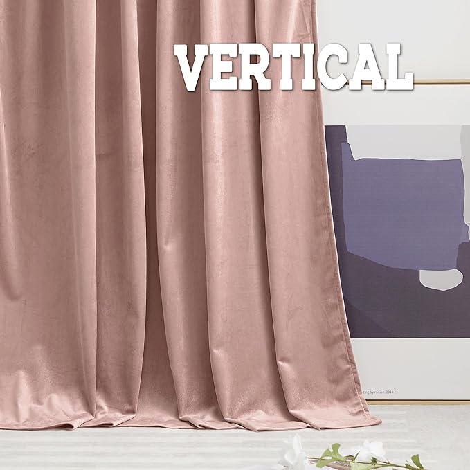 RYB HOME Velvet Curtains 72 inches Length, Back Tab & Rod Pocket Soft Fabric Curtains & Drapes for Home Office Attic Cafe Basement, Dusty Pink, W 52 x L 72, 2 Panels Set