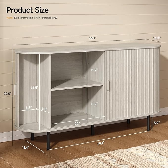ONBRILL 55" Sideboard Buffet Cabinet with Storage, Storage Cabinet with Sliding Door & Adjustable Shelf, Modern Accent Coffee Bar Console Table for Kitchen, Entryway, Natural White