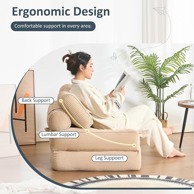 Folding Chair Bed, Futon Sofa Bed, Floor Couch for Adults Chair Bed for Living Room, Lounge Sofa, Convertible Sofa Bed, Small Couches for Small Spaces, Camel