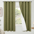 100% Linen Blackout Curtains for Bedroom Living Room 45 Inch Long 2 Panels, Thermal Insulated Light Blocking Soundproof Curtains, Noise Reducing Window Drapes 52x45 Inch 2 Panels, Olive Green