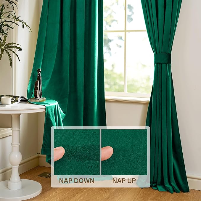 StangH Velvet Curtains Emerald Green 108 inches - Luxury Home Decor Blackout Insulated Velvet Curtain Panels Extra Long Wall Backdrops for Living Room Sliding Glass Door, W52 x L108-inch, 2 Pieces