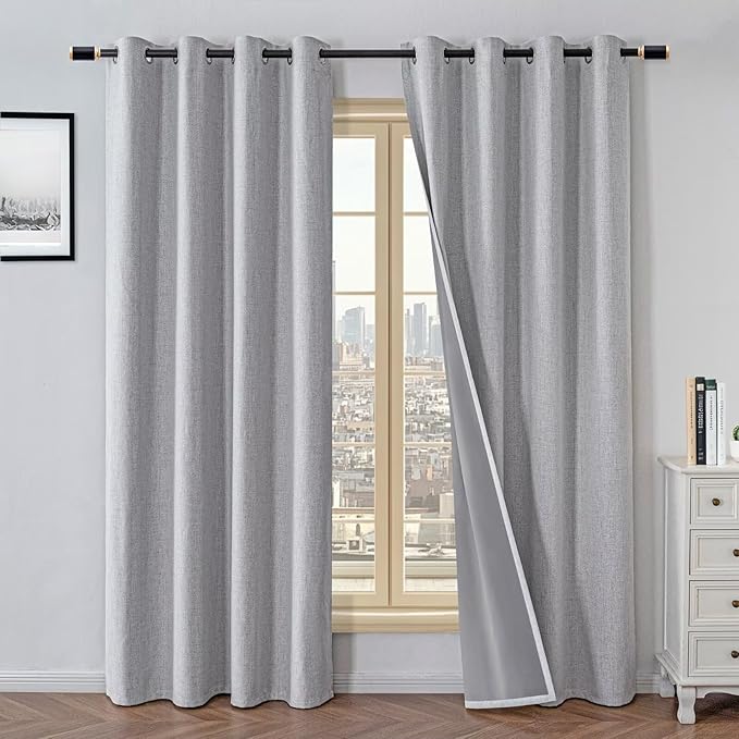 100% Blackout Curtains 108 Inches Long 2 Panels Set, Black Out Curtains for Living Room, Greyish White Thermal Insulated Grommet Drapes Bedroom Luxury Decor(52W × 108L inch, Greyish White)