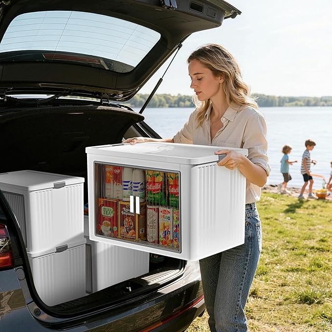3 Tier 324 Qt Storage Bins with Lids - Stackable Storage Bins, Large Plastic Storage Boxes for Toy, Closet, Open Front Storage Bin with Wheels Suitable for Garage, Bedroom, Living Room, Camping