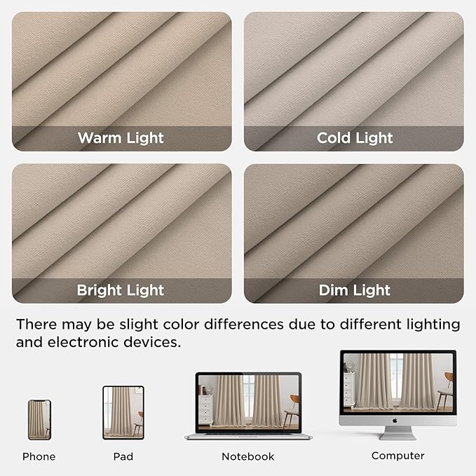 Joydeco Light Beige 100% Blackout Curtains 90 Inch 2 Panels, Luxury Thermal Light Beige Curtains for Bedroom Living Room, Soundproof Blackout Window Drapes, Rod Pocket & Back Tab (52W x 90L)