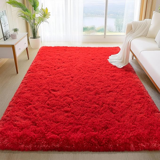 Red Rug 8x10 Carpet for Living Room, Soft Large Shag Rugs for Bedroom, Fluffy Fuzzy Modern Indoor Floor High Pile Area Rug for Kids Room Dorm Home Decor