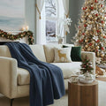 Cloud Scape Linen 100% Cotton Throw Blanket 50x70 Ensign Blue, Luxury All-Season Warmth, Ultra Soft, Oversized Herringbone Gauze Blanket for Winter, Bed, Couch & Sofa Decor, Best Gift Idea