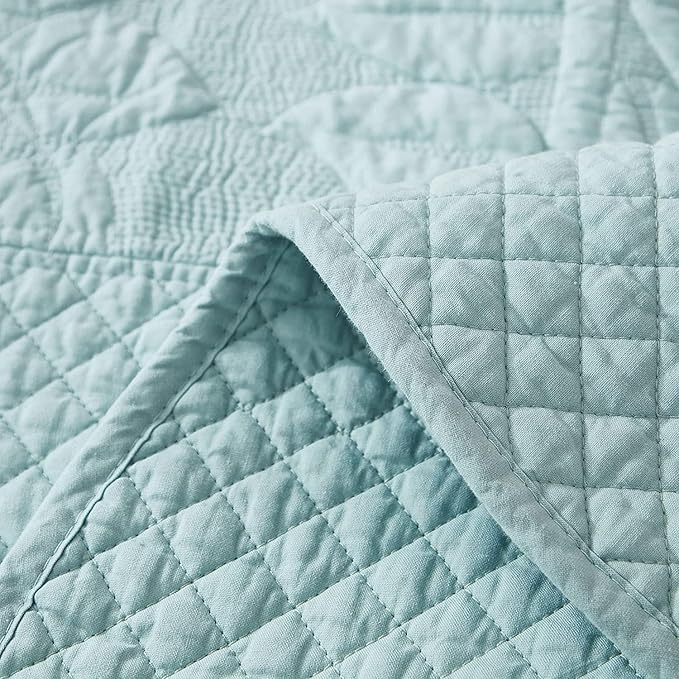 MarCielo 100% Cotton Quilt Set - 3-Piece Embroidered Farmhouse Bedspread & Shams, All-Season Breathable Bedding(Aruba Blue,King)