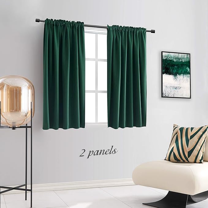 DONREN 48 Inch Curtains Emerald Green Blackout Curtains - All Season Thermal Insulated Rod Pocket Curtain Panels for Kids Room (2 Panels,52 W by 48 inches Long)