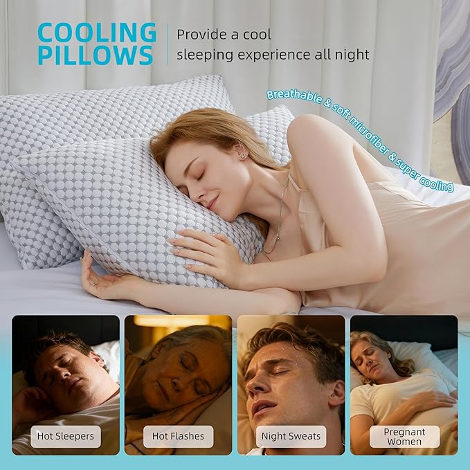 SAPHREAS Cooling Bed Pillows Standard for Sleeping, Luxury Hotel Shredded Memory Foam Pillows for Side Back Stomach Sleepers, Cool Firm Pillow for Neck Support