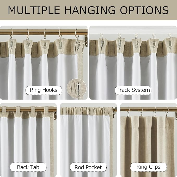 Vision Home Sand Linen Full Blackout Curtains 120 inch for Bedroom Living Room Darkening Soundproof Window Panels Thermal Insulated Rod Pocket Back Tab Neutral Drapes 10FT 56" Wx120 Lx2