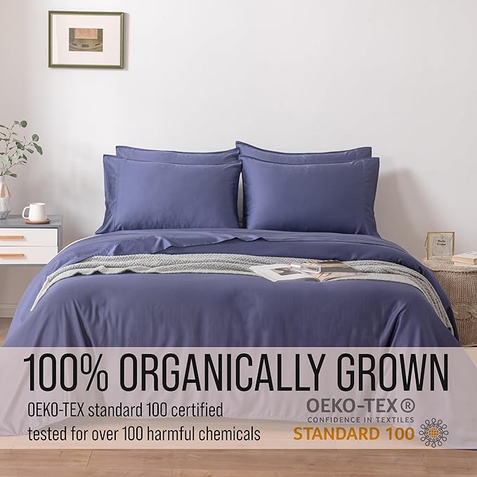 Bella Coterie 6 Piece Luxury Bamboo Viscose Queen Size Sheet Set | 100% Organically Grown | Cooling for Hot Sleepers | 18" Deep Pocket | Soft & Hypoallergenic | 4 Pillowcases [Twilight Blue]