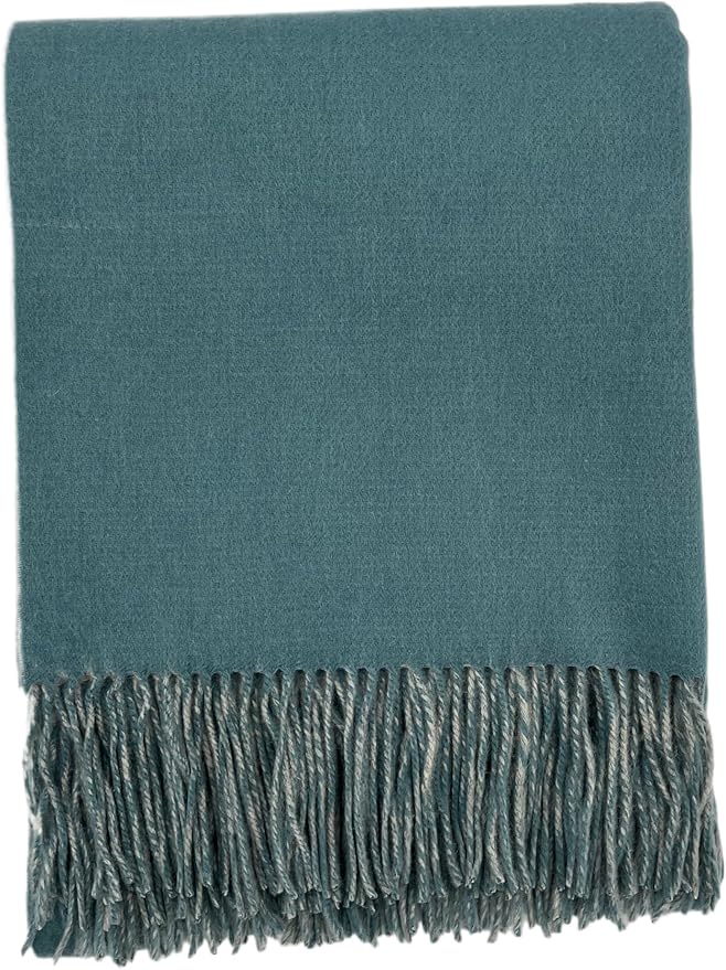Alashan Cashmere Blend Double Faced Throw-Super Soft and Luxe Fabric- Perfect for Cozy Nights! 95% Merino Wool/5% Cashmere, 50" x 70", Great Gift Item. (Lakeshore & Quartz)