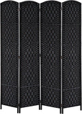 HOMCOM Room Divider, 4 Panel Folding Privacy Screen, 6FT Tall Portable Wicker Weave Partition Wall Divider for Bedroom, Home Office, Black