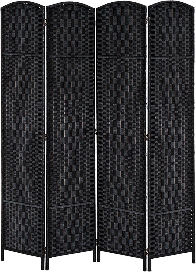 HOMCOM Room Divider, 4 Panel Folding Privacy Screen, 6FT Tall Portable Wicker Weave Partition Wall Divider for Bedroom, Home Office, Black