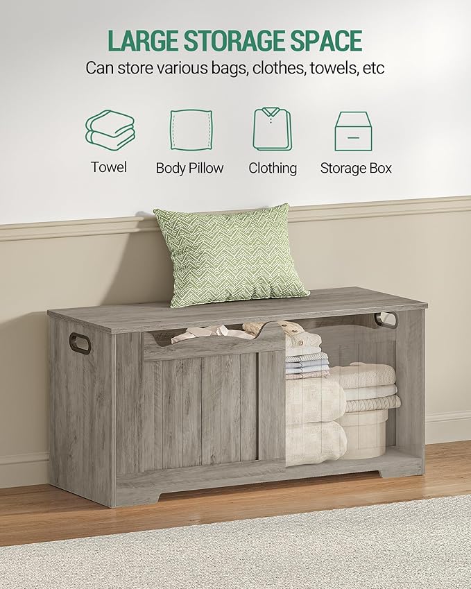Hzuaneri 39.4" Storage Chest, Storage Bench Trunk with 2 Safety Hinge,Wooden Box, Lift-Top Chest Organizer, Shoe Bench for Entryway, Bedroom, Living Room, Greige SB01005X