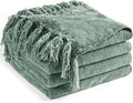 Chenille Throw Blanket for Couch 60"X 80" Twin, Soft Cozy Throws with Fringe Tassel for Bed Sofa Chair Cover, Lightweight Knitted Decorative Boho Blankets for Living Room, Sage Green