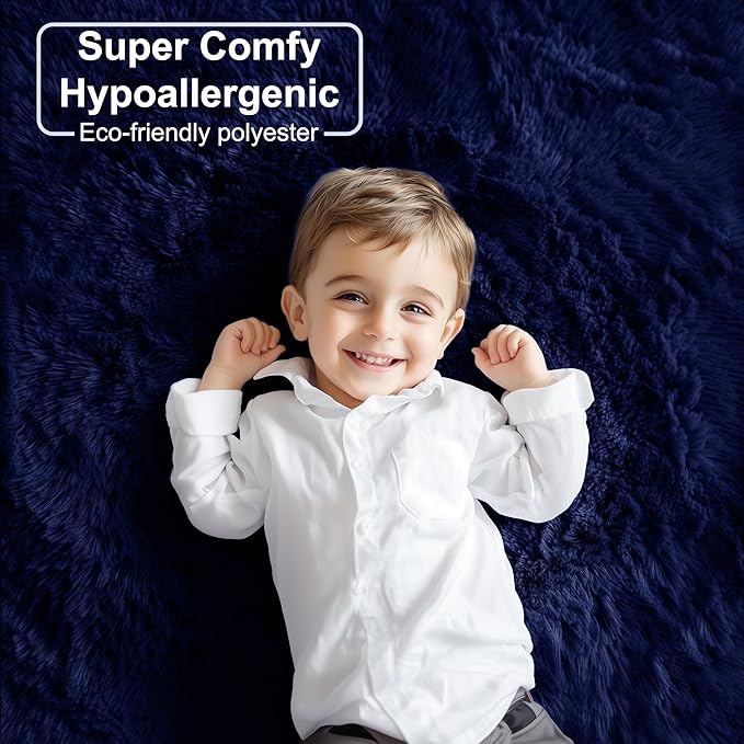 PAGISOFE Navy Blue Rug 3x5, Fluffy Dark Blue Rugs for Bedroom Super Soft Bedside Rugs, Modern Indoor Carpets for Living Room Non-Slip Carpet for Kids Boys Girls Teen Dorm Nursery Room Decor Classroom
