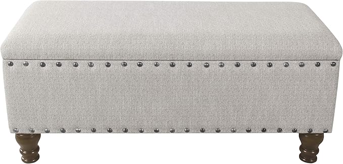 HomePop Large Storage Bench with Nailhead Trim -Gray Woven
