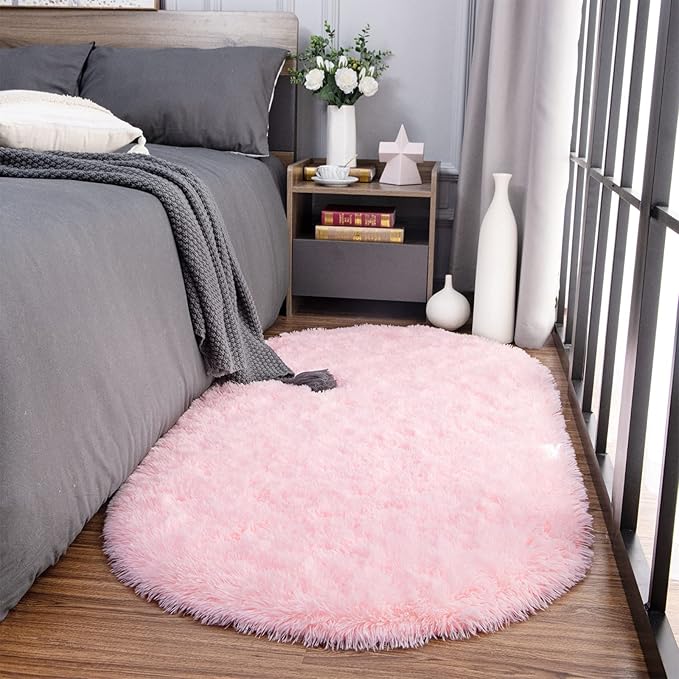 Noahas Fluffy Pink Rugs for Bedroom Girls,2'X5' Oval Throw Rug for Kids Room,Shag Hallway Runner Rug,Small Soft Shaggy Bedside Non-Slip Plush Nursery Dorm Carpet Home Decor Aesthetic