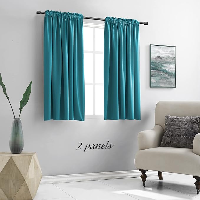 DONREN 54 Inch Curtains Blackout Thermal Insulated Rod Pocket Curtain Panels for Living Room (42 W x 54 L,2 Panels,Teal)