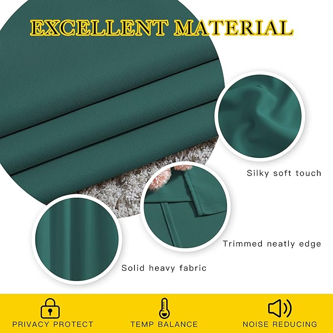 NICETOWN Blackout Curtains for Bedroom - Thermal Insulated Solid Grommet Room Darkening Curtains/Panels/Drape for Bedroom(Hunter Green, 2 Panels, 46 x 90Inch)