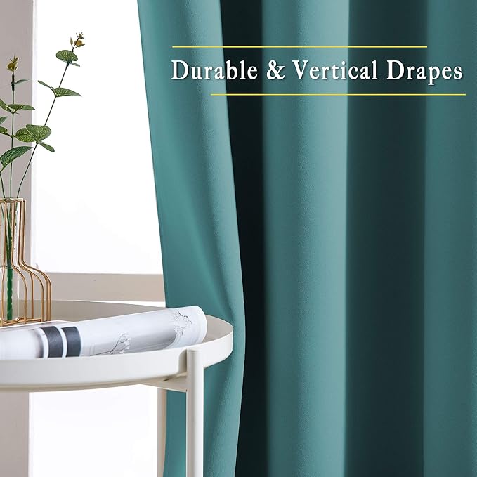 NICETOWN Sea Teal Blackout Bedroom Curtains 96 inches Long, Grommet Thermal Insulated Room Darkening Window Treatments Sound Reducing for Living Room, W46 x L96, 2 Panels