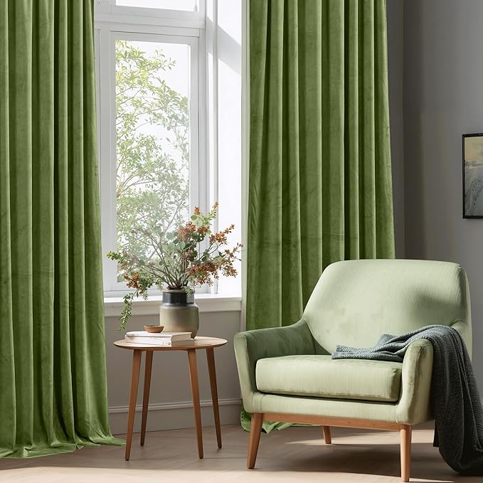 StangH Velvet Curtains 84 inches Long - Home Decor Grass Green Curtains Drapes for Living Room, Blackout Thermal Insulated Window Treatment for Dining Room Holiday Backdrop, W52 x L84, 2 Panels