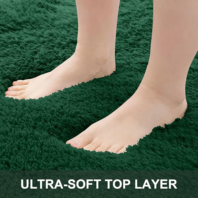 OLANLY 5x7 Machine Washable Large Area Rugs for Living Room, Bedroom, Soft Fluffy Shaggy Bedside Rug, Indoor Floor Carpet for Kids Girls and Boys, Dorms, Nursery, Home Decor Aesthetic, Dark Green