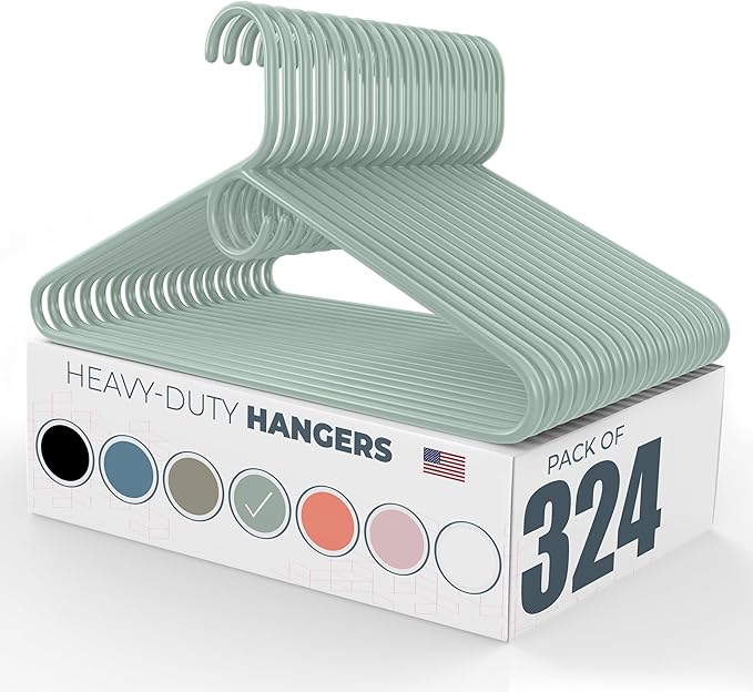 Neaties Heavy Duty Clothes Hangers 100+ Pack (324 Count) – Made in The USA – 8lb Capacity Plastic Hangers for Adult Clothing – Durable for Pants, Coats, Jackets, or Jeans – Mint