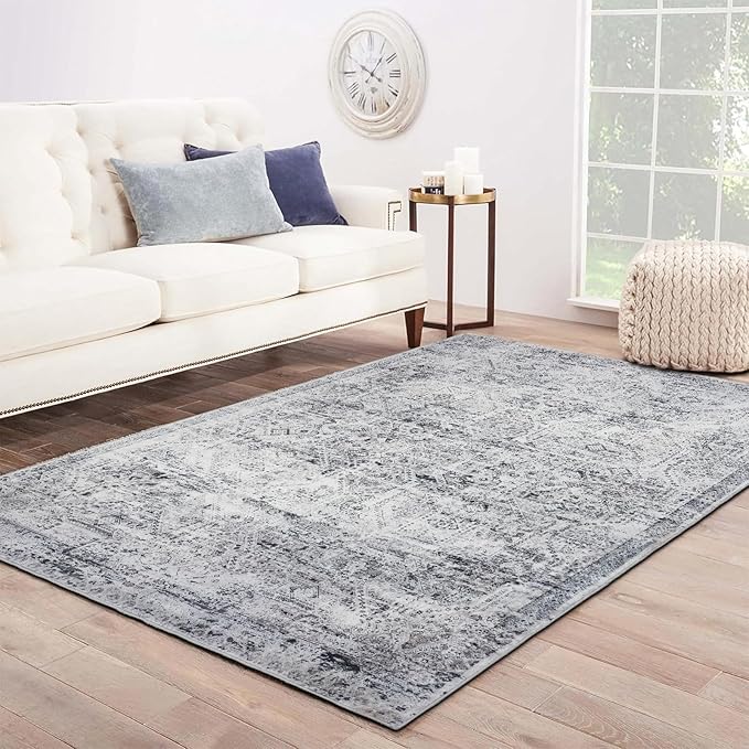 Area Rug 5×7, Vintage Boho Rug,Ultra-Soft Low Pile, Washable, Non Slip,Stain Resistant Printed Carpet for Living Room Bedrooms Playroom Office Kitchen, Classic Grey.