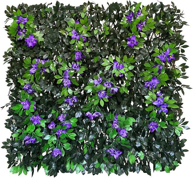 Sumery Expandable Fence Privacy Screen for Balcony Patio Outdoor,Decorative Faux Ivy Fencing Panel,Artificial Hedges (Single Sided Leaves) (1, Branches -Purple Fowers)