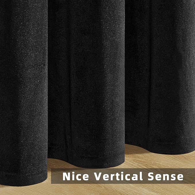 Joydeco Velvet Curtains 108 inch 1 Panel, Long Luxury Black Blackout Thermal Insulated Rod Pocket Window Curtains, Super Soft Room Darkening Drapes for Living Room Bedroom, W100 x L108 Inch, Black