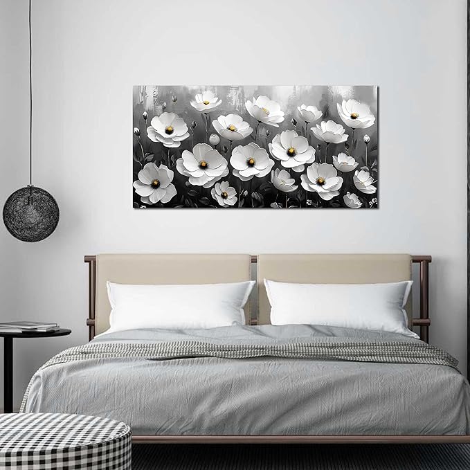 Prepeyssee Black and White Botanical Wall Art floral wall decor for Bedroom Living Room Office Modern Artwork Canvas Prints 24x48 Inch