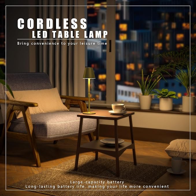 LED CordlessTable Lamp,4000mAh Rechargeable Battery Desk lamp,3 Level Brightness Night Light, Simple Design, for Couple Dinner/Coffee Table/Restaurant/Bedroom(Champagne Gold 4Pack)