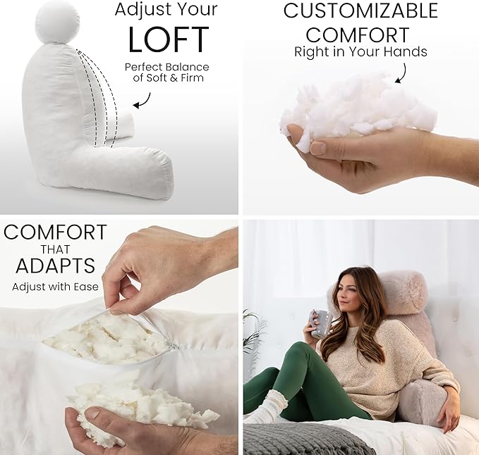 Husband Pillow XXL Baby Golden Wolf Fabulous Faux Fur Backrest, Two-Tone Reversible Double Sided Reading & Bed Rest Pillow with Arms & Neck Roll, Adjustable Memory Foam - Sit Up Extremely Comfy