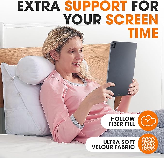 Cheer Collection Reading Wedge Pillow - Adjustable Wedge Reading Pillow with Neck Support, Hollow Fiber-Filled Backrest Pillow for Reading, Gaming, and TV Watching, White