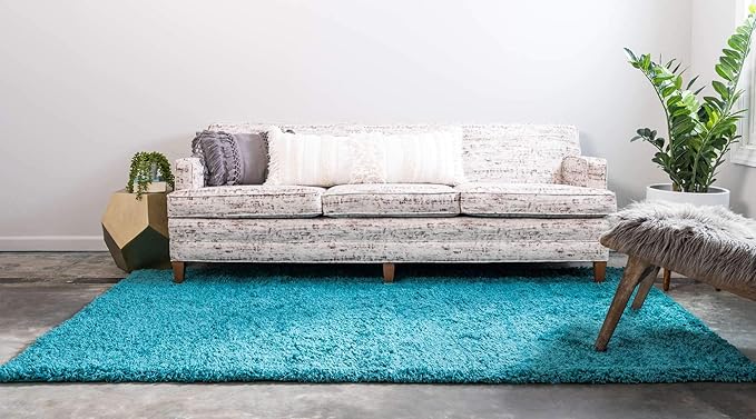 Unique Loom Solid Shag Collection Area Rug (7' 10" x 10' Rectangle, Deep Aqua Blue)