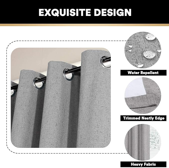 PrinceDeco Light Grey Linen Blackout Curtains for Bedroom 108 Inches Long Thermal Insulated Textured Blackout Curtains 2 Panels Set Extra Long Curtains for Living Room Total Room Darkening Curtains